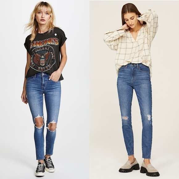 LEVIS 721 High Rise Distressed Stretch Denim Medium Wash Rip Knee Skinny Jean 29 - Picture 1 of 9